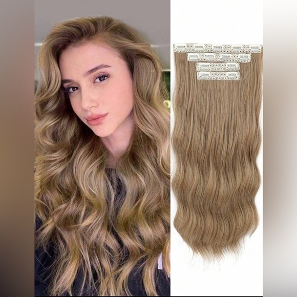 Human hair Blend 20 Inch Clip In Medium Blonde  Wavy Long Hair Extensions - Picture 1 of 10